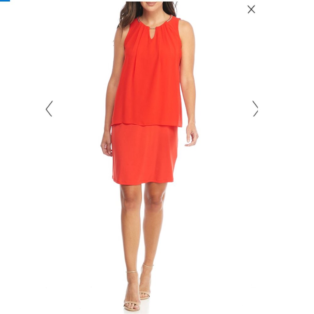 NWT Stylish Sleeveless Chain Mini  Dress With Chiffon Overlay Tango M US 8
